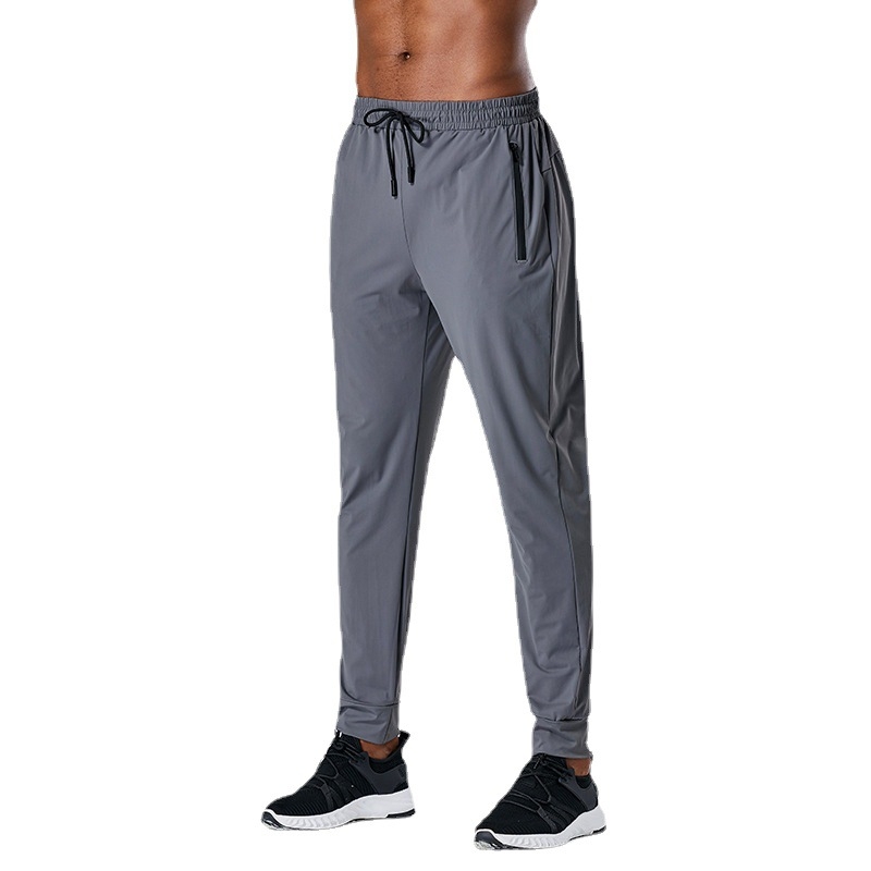 Muške sportske hlače - brzo sušeće, slim-fit, warp-knit tkanina od 80% najlona, prugasti uzorak, srednji pojas