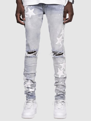 Muške skinny traperice s elastičnim denimom, srednji pojas, zip, mali uski kroj nogavica, gradski stil