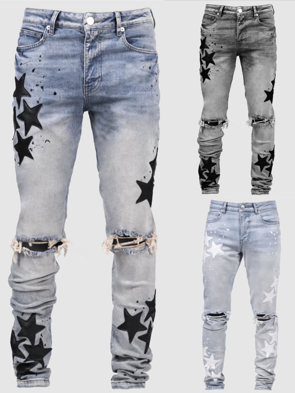 Muške skinny traperice s elastičnim denimom, srednji pojas, zip, mali uski kroj nogavica, gradski stil