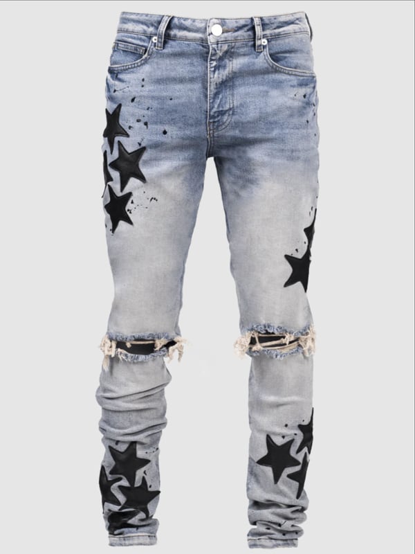Muške skinny traperice s elastičnim denimom, srednji pojas, zip, mali uski kroj nogavica, gradski stil