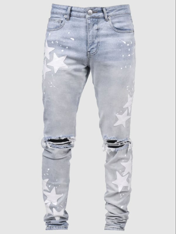 Muške skinny traperice s elastičnim denimom, srednji pojas, zip, mali uski kroj nogavica, gradski stil