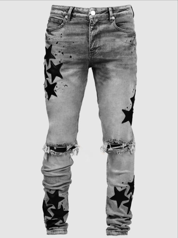 Muške skinny traperice s elastičnim denimom, srednji pojas, zip, mali uski kroj nogavica, gradski stil