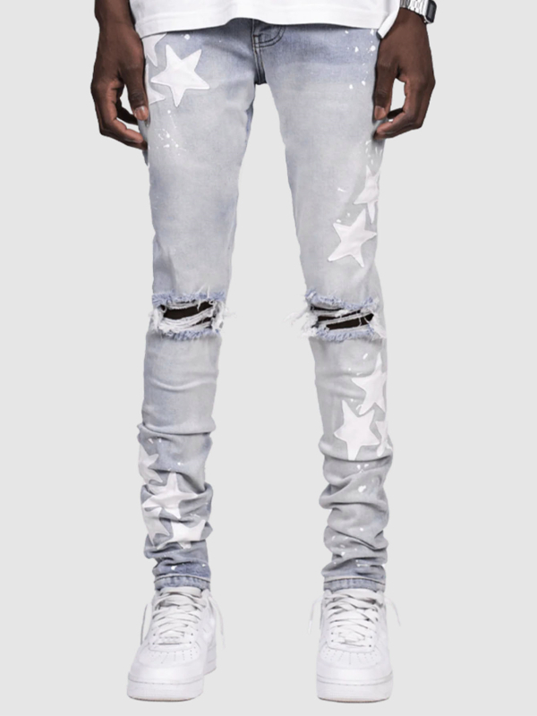 Muške skinny traperice s elastičnim denimom, srednji pojas, zip, mali uski kroj nogavica, gradski stil