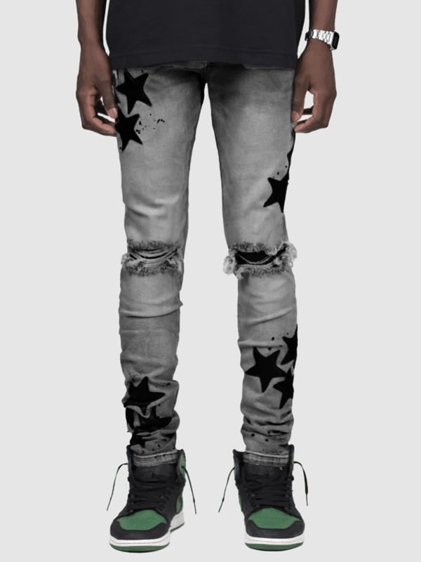 Muške skinny traperice s elastičnim denimom, srednji pojas, zip, mali uski kroj nogavica, gradski stil