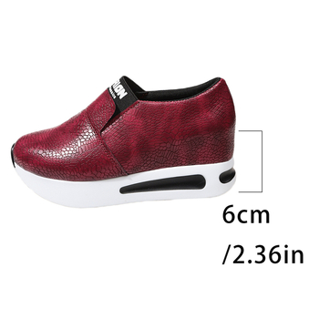 Ženske tenisice u korejskom stilu za povećanje visine, Slip-On, okrugli vrh, PU gornji dio, 3-5 cm klinasti potpetica, gumena podstava