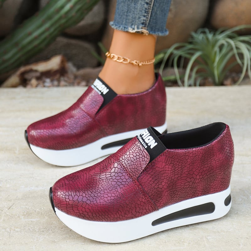 Ženske tenisice u korejskom stilu za povećanje visine, Slip-On, okrugli vrh, PU gornji dio, 3-5 cm klinasti potpetica, gumena podstava