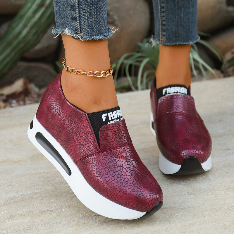 Ženske tenisice u korejskom stilu za povećanje visine, Slip-On, okrugli vrh, PU gornji dio, 3-5 cm klinasti potpetica, gumena podstava