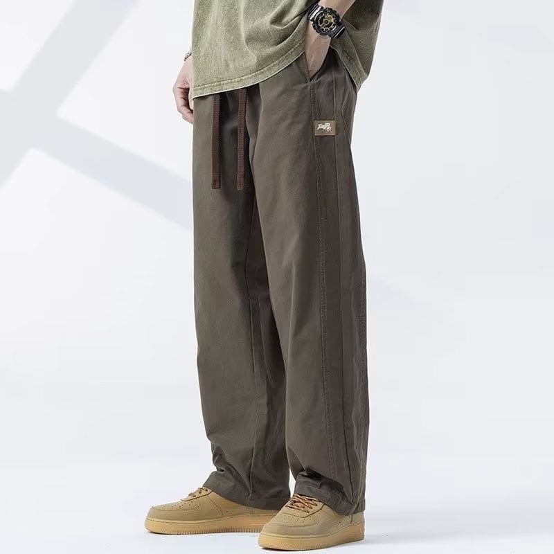 Muške casual hlače od pamuka sa širokim nogama, srednji struk, za sve sezone, retro stil