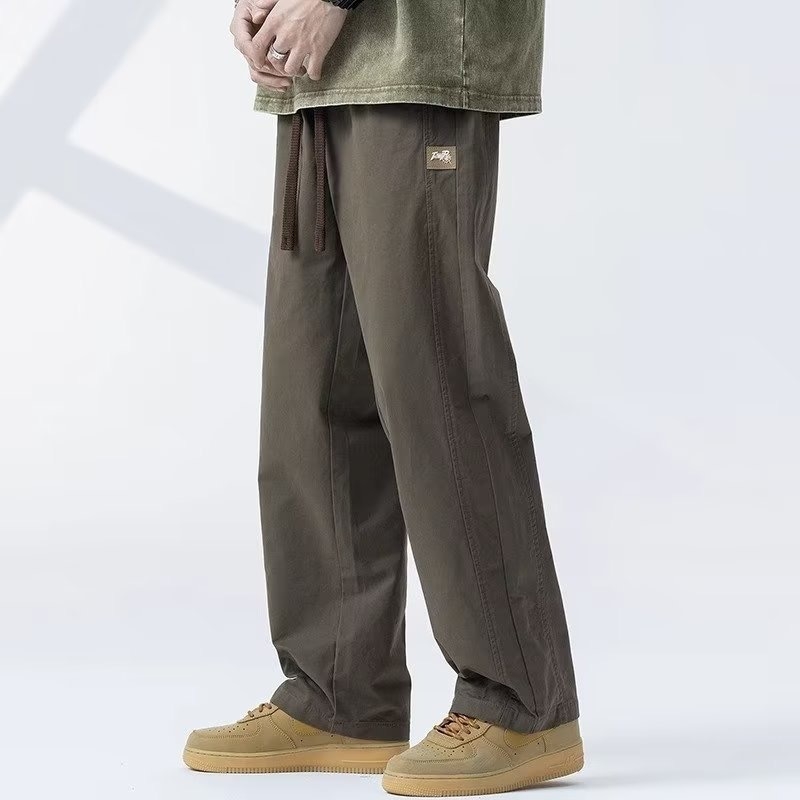 Muške casual hlače od pamuka sa širokim nogama, srednji struk, za sve sezone, retro stil