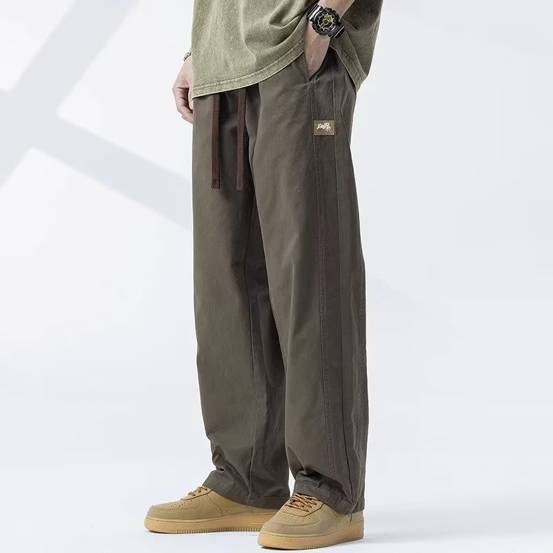 Muške casual hlače od pamuka sa širokim nogama, srednji struk, za sve sezone, retro stil