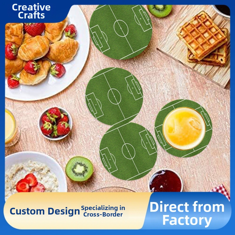 Nothing Kruhové drevené podšálky na poháre, Design futbalového ihriska, Pruhovaný vzor, Spracovaný drevo, Kruhový tvar, Spustenie zima 2025