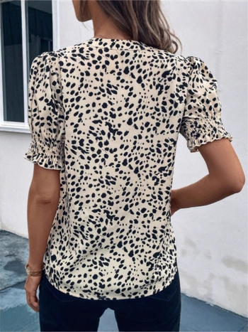 Ženska košulja s V izrezom, leopard uzorak, lantern rukavi, poliester, pulover stil