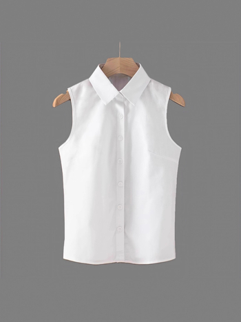 95% feletti pamut anyagú ujjatlan felső, csipkés gallér, elegáns üzleti stílus, hossz 50–65 cm