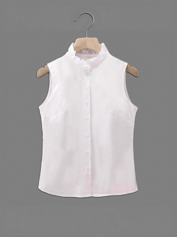 95% feletti pamut anyagú ujjatlan felső, csipkés gallér, elegáns üzleti stílus, hossz 50–65 cm