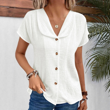 Hosszú ujjú ing, laza szabás, gallér, gyűrött textúra, előlap gombos, poliészter-elasztán keverék, nyár 2025, laza japán-koreai szabadidős stílus