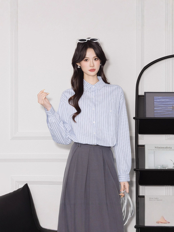 Pamut csíkos pólóing, hosszú ujjú, lazán szabott