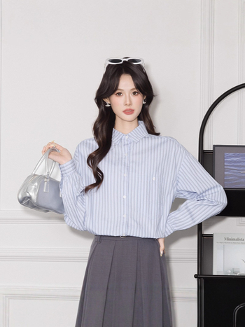 Pamut csíkos pólóing, hosszú ujjú, lazán szabott