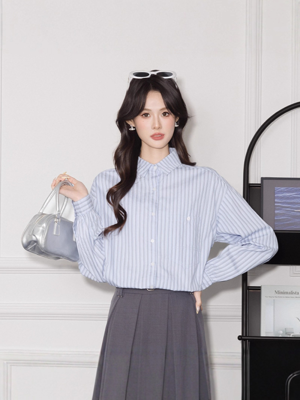 Pamut csíkos pólóing, hosszú ujjú, lazán szabott