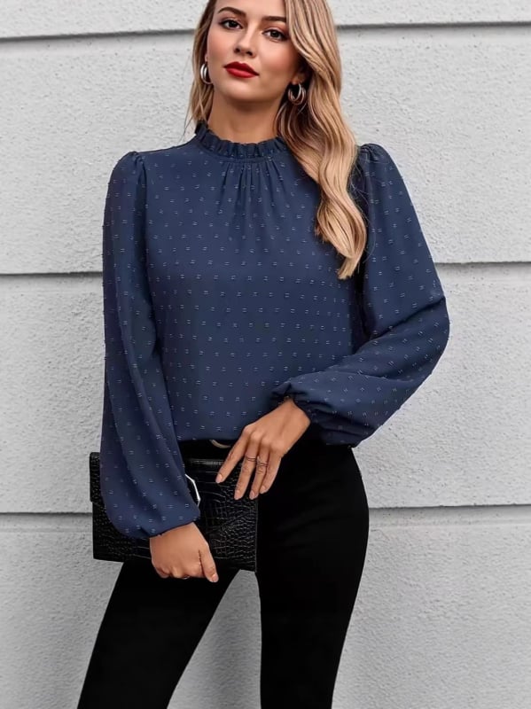 Košulja od tkanog poliestera (≥95%), jednobojna, okrugli ovratnik, dugi rukavi, elegantan gradski stil