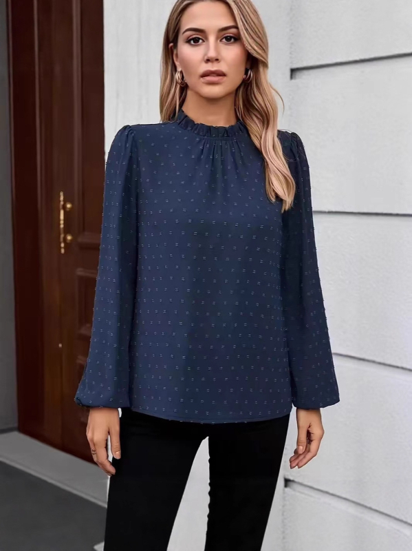 Košulja od tkanog poliestera (≥95%), jednobojna, okrugli ovratnik, dugi rukavi, elegantan gradski stil