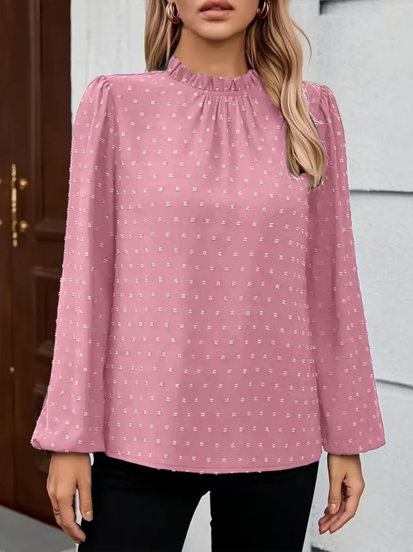 Košulja od tkanog poliestera (≥95%), jednobojna, okrugli ovratnik, dugi rukavi, elegantan gradski stil