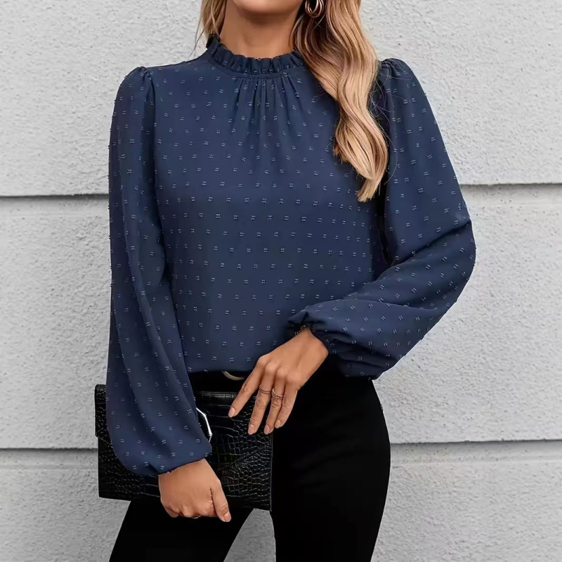 Košulja od tkanog poliestera (≥95%), jednobojna, okrugli ovratnik, dugi rukavi, elegantan gradski stil