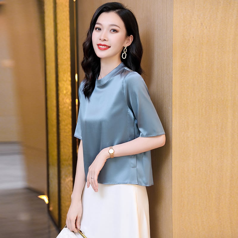 Női Mulberry selyem blúz, kerek nyakú, pull-over