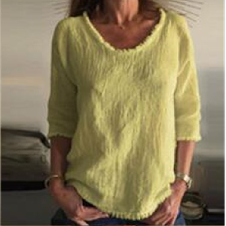 Ženski pamučni T-shirt s okruglim izrezom, 3/4 rukav, širok kroj