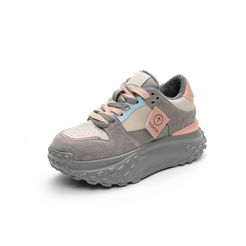 Ženske tenisice u stilu dad shoes, svakodnevni casual stil, povećavaju visinu, gornji dio od mat kože + mikrovlakna, platforma 6–8 cm, vezanje sprijeda