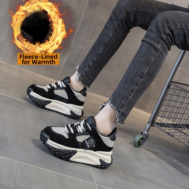Ženske tenisice u stilu dad shoes, svakodnevni casual stil, povećavaju visinu, gornji dio od mat kože + mikrovlakna, platforma 6–8 cm, vezanje sprijeda