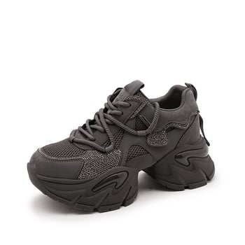 Női dad shoes magasságot növelő sportcipő — mindennapi kényelem, dupla bőr + hálós felsőrész, 6–8 cm platform, lélegző bélés