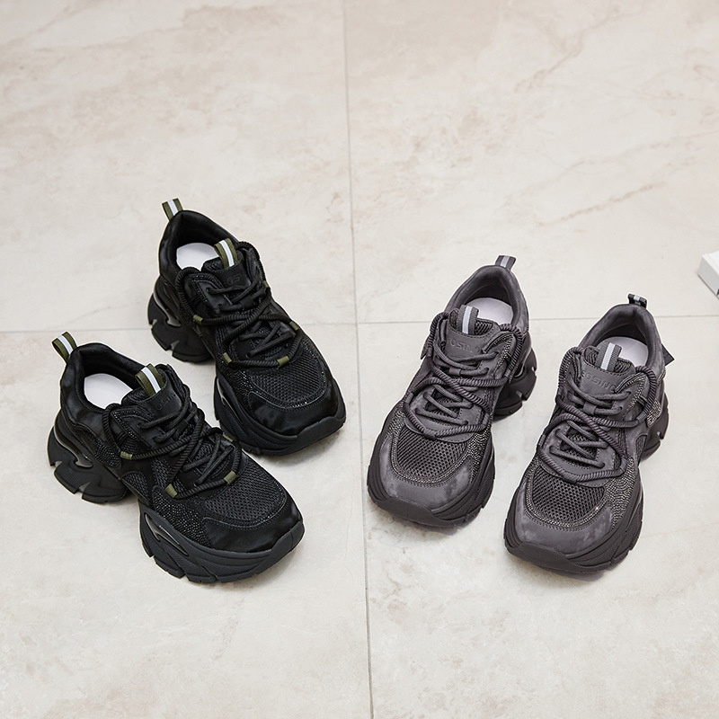 Női dad shoes magasságot növelő sportcipő — mindennapi kényelem, dupla bőr + hálós felsőrész, 6–8 cm platform, lélegző bélés