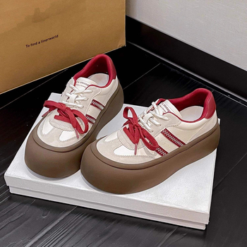 Női mindennapi sportcipők — európai stílus, retro vastag talp, vászon felső rész, gumírozott talp, fűzés, mikroszálas talpbetét