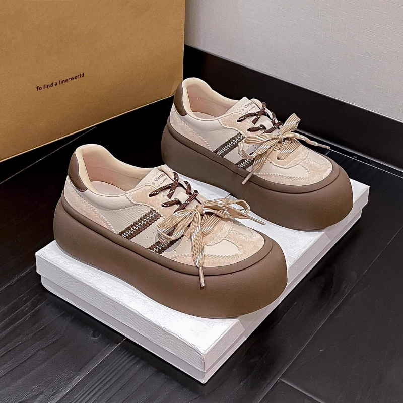 Női mindennapi sportcipők — európai stílus, retro vastag talp, vászon felső rész, gumírozott talp, fűzés, mikroszálas talpbetét