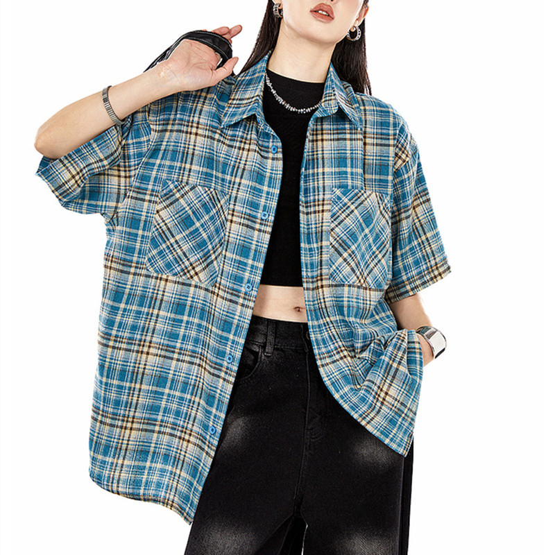 Košulno-kardigan s kratkim rukavima, prugasti uzorak, retro stil, slobodan kroj, rever-rever, jednodobno kopčanje, srednja duljina