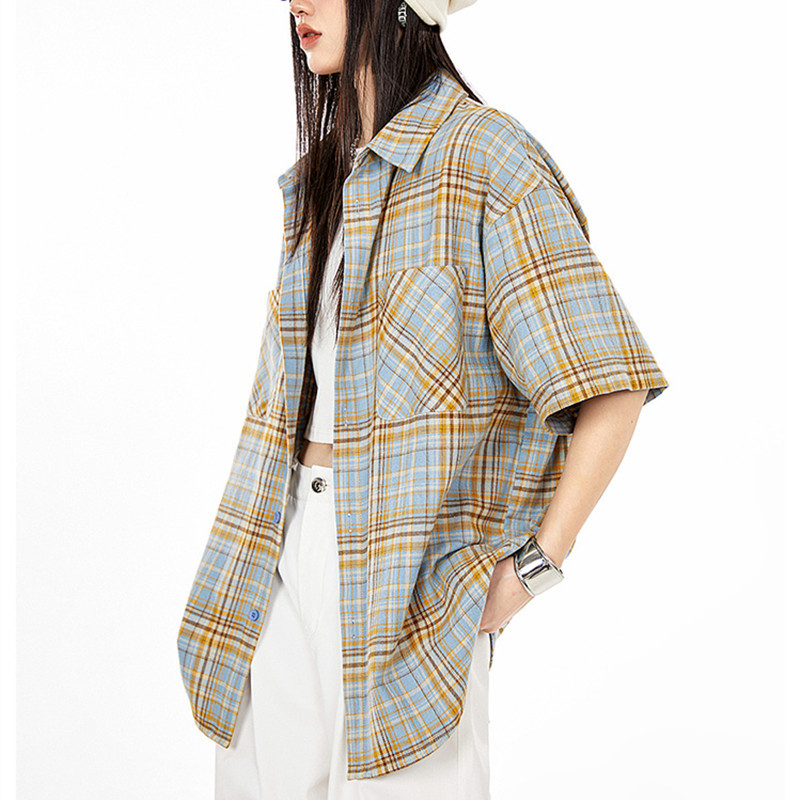 Košulno-kardigan s kratkim rukavima, prugasti uzorak, retro stil, slobodan kroj, rever-rever, jednodobno kopčanje, srednja duljina