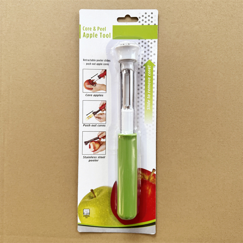 Két az egyben alma- és körte magkezelő és hámozó, rozsdamentes acélmaggal, ABS tokkal, multifunkcionális gyümölcs-konyhai eszköz