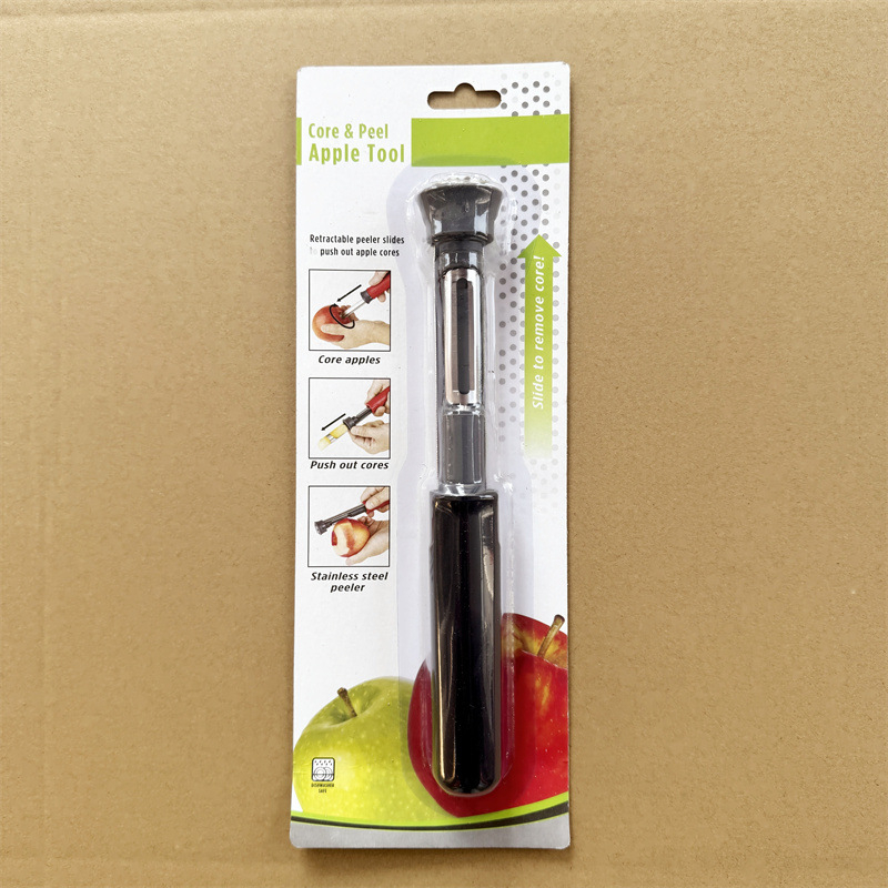 Két az egyben alma- és körte magkezelő és hámozó, rozsdamentes acélmaggal, ABS tokkal, multifunkcionális gyümölcs-konyhai eszköz