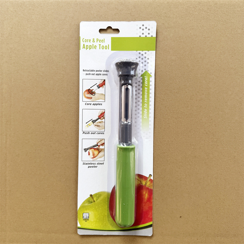 Két az egyben alma- és körte magkezelő és hámozó, rozsdamentes acélmaggal, ABS tokkal, multifunkcionális gyümölcs-konyhai eszköz