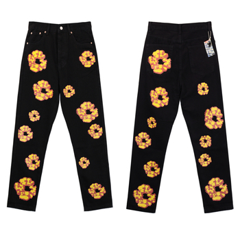 Traperice s hip-hop stilom, ravne nogavice, srednji pojas, oprani pamuk denim