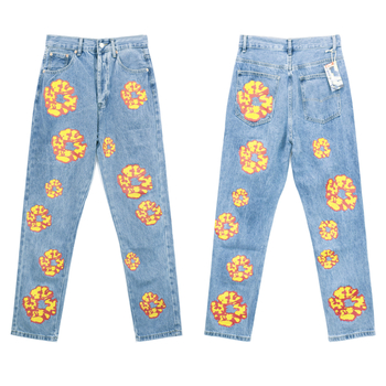 Traperice s hip-hop stilom, ravne nogavice, srednji pojas, oprani pamuk denim