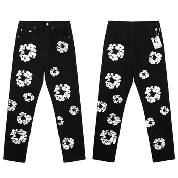 Traperice s hip-hop stilom, ravne nogavice, srednji pojas, oprani pamuk denim