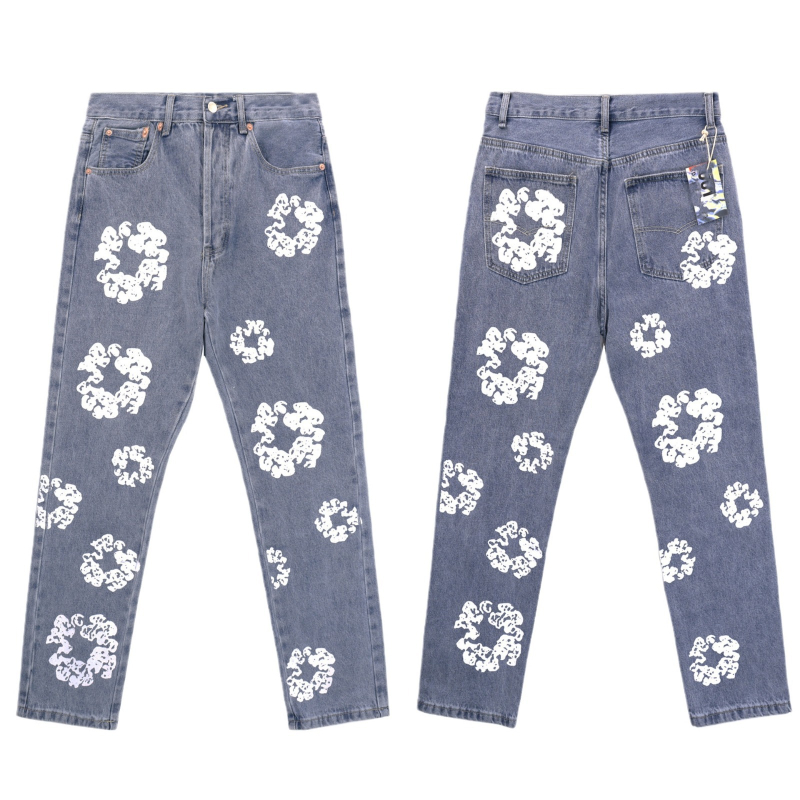 Traperice s hip-hop stilom, ravne nogavice, srednji pojas, oprani pamuk denim