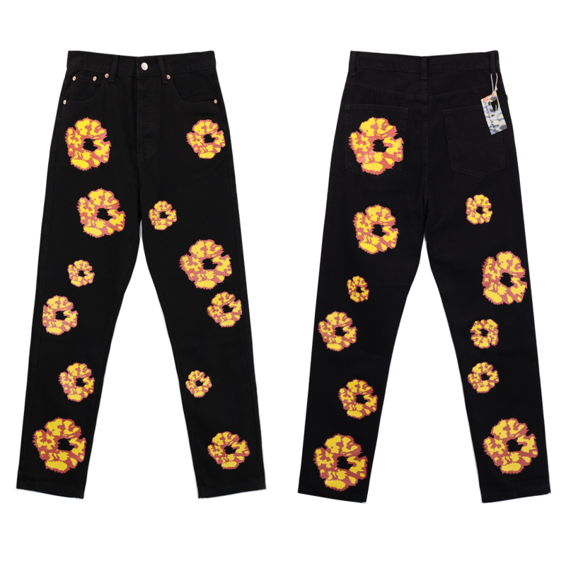 Traperice s hip-hop stilom, ravne nogavice, srednji pojas, oprani pamuk denim