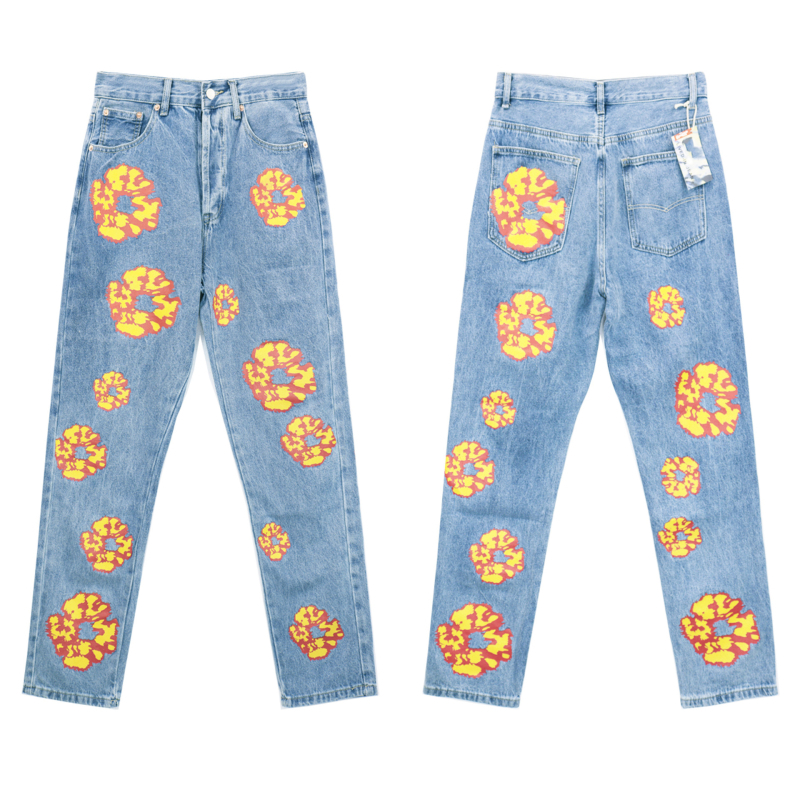 Traperice s hip-hop stilom, ravne nogavice, srednji pojas, oprani pamuk denim