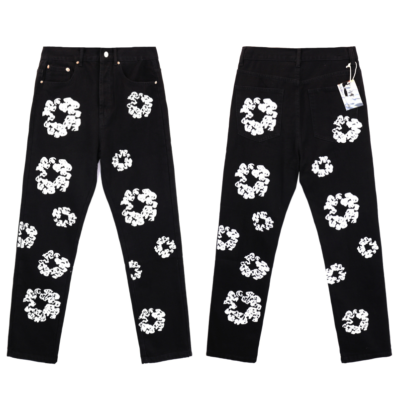 Traperice s hip-hop stilom, ravne nogavice, srednji pojas, oprani pamuk denim
