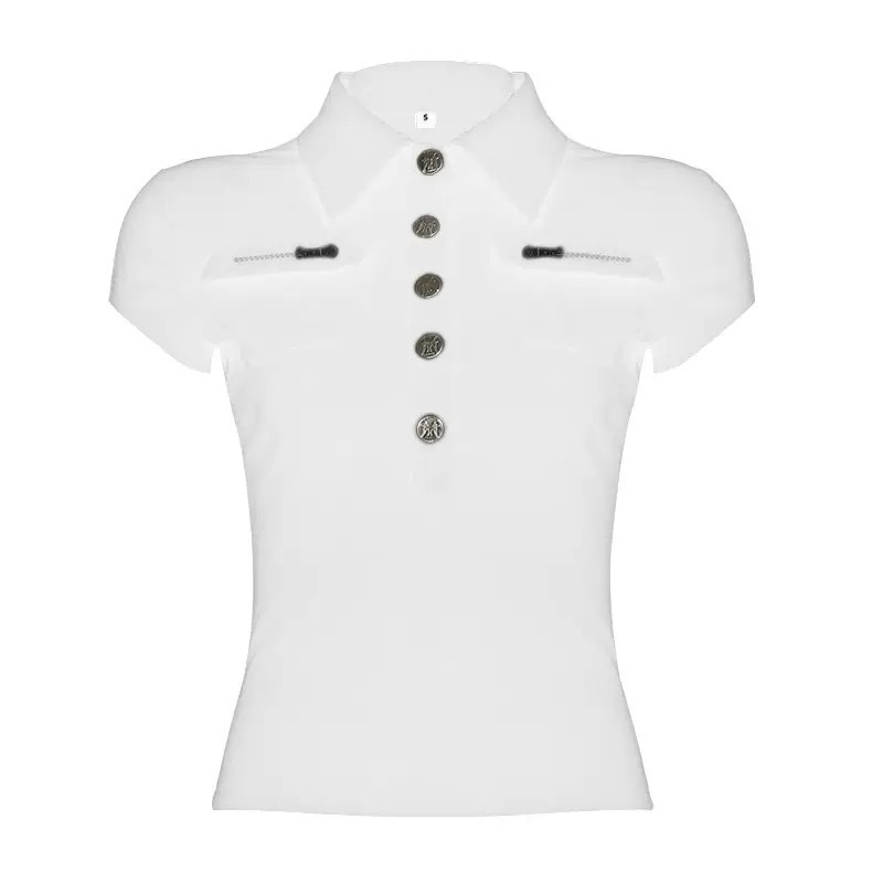 T-Shirt kratkih rukava, Slim-Fit, Turn-Down ovratnik, Patchwork 3D uzorak, ultrakrata duljina