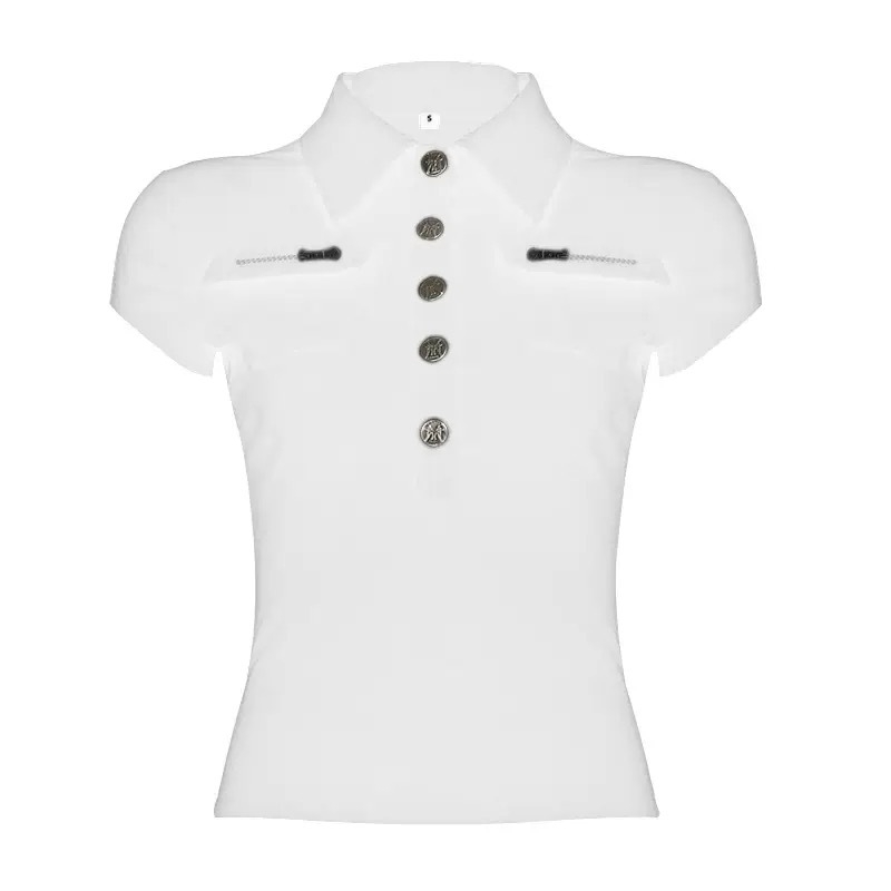 T-Shirt kratkih rukava, Slim-Fit, Turn-Down ovratnik, Patchwork 3D uzorak, ultrakrata duljina