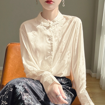 Cămașă cu mâneci lungi, guler înalt, imprimeu, material poliester-spandex, stil de bază, croială urbană confortabilă, lungime 50–65 cm