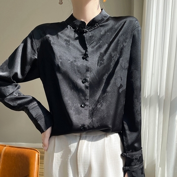Cămașă cu mâneci lungi, guler înalt, imprimeu, material poliester-spandex, stil de bază, croială urbană confortabilă, lungime 50–65 cm